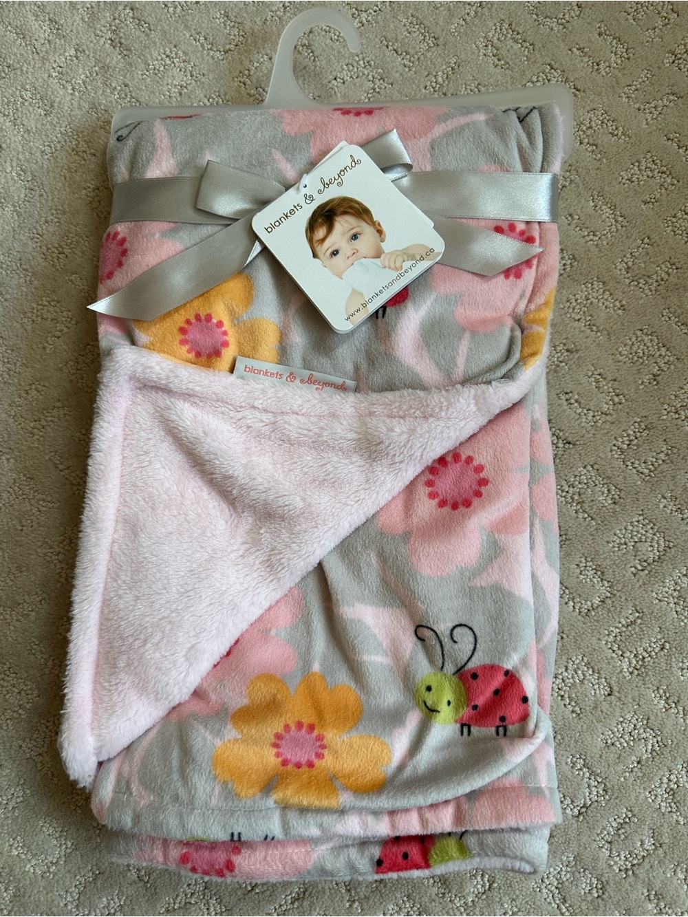 Blankets & Beyond Baby Blanket Pink Floral Ladybug